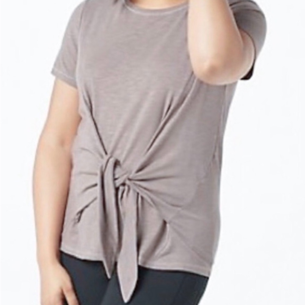 AnyBody Gray Tie-Front Short Sleeve Tee